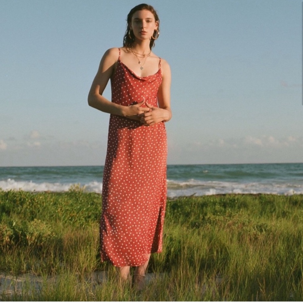 Anthropologie Bias Slip Dress Red Polka Dot